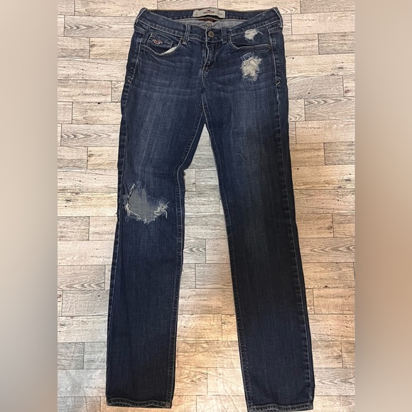 Hollister Social Stretch Distressed Women Jeans Size 1 Slim Dark Blue Skinny - Picture 1 of 10